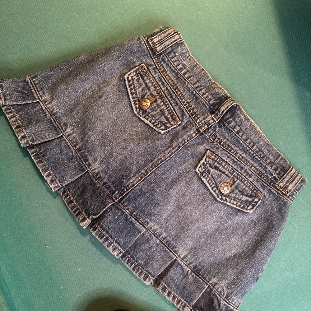 Y2K SO Denim Mini Skirt with Ruffles & Pockets